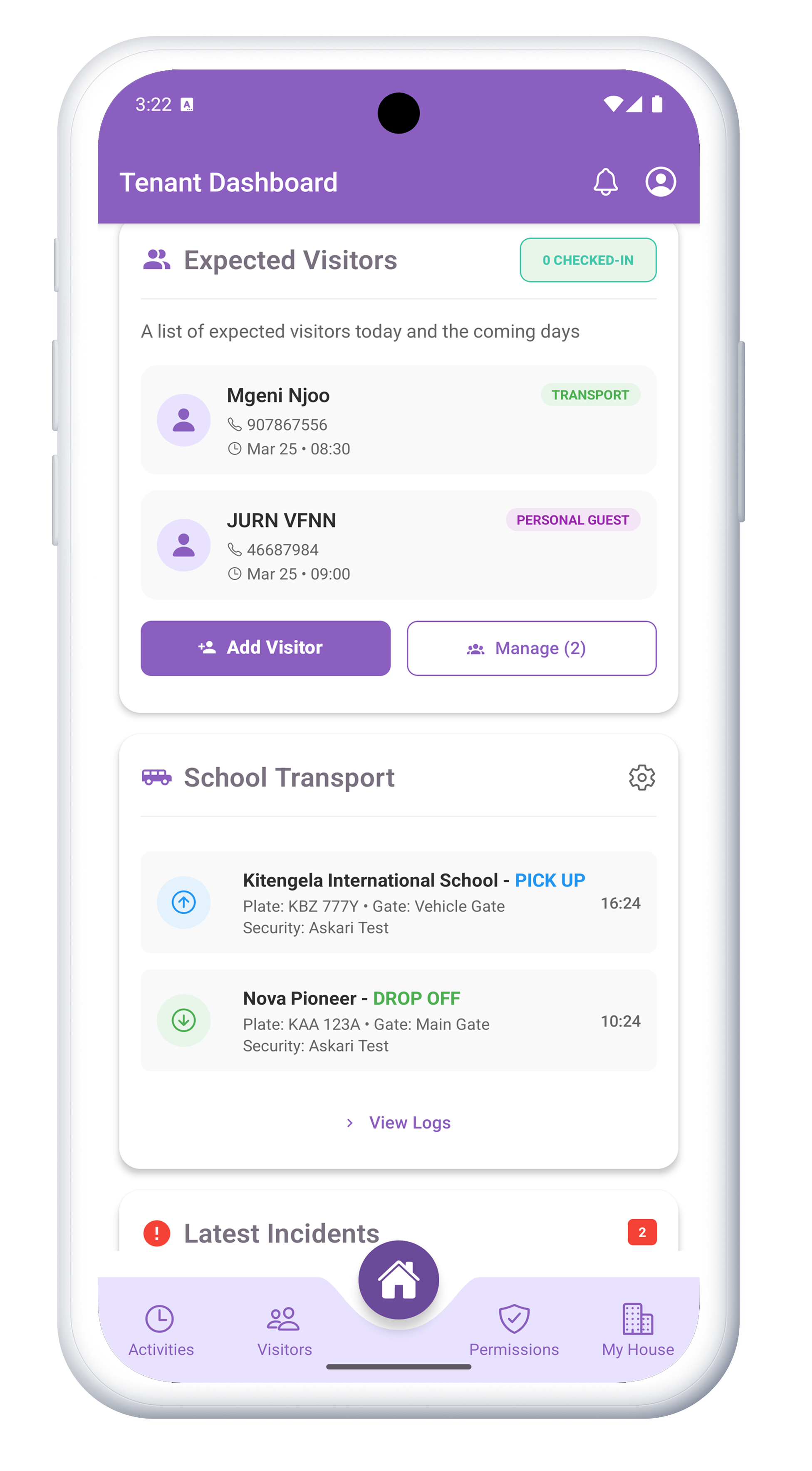 Garde tenant application interface